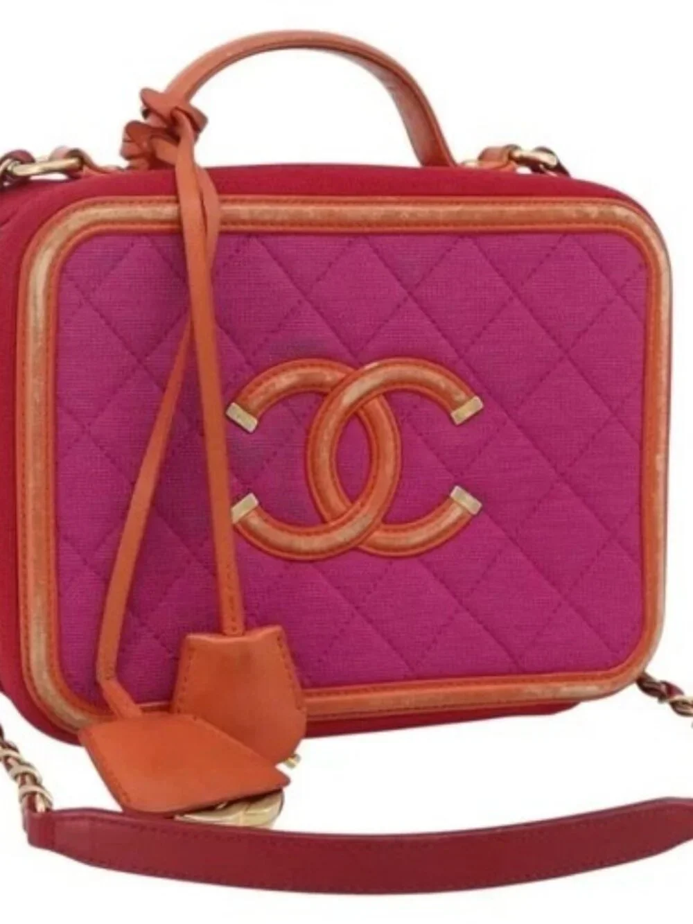 CHANEL CC Filigree Chain Vanity Shoulder Bag Cotton Pink Gold CC Auth 177990